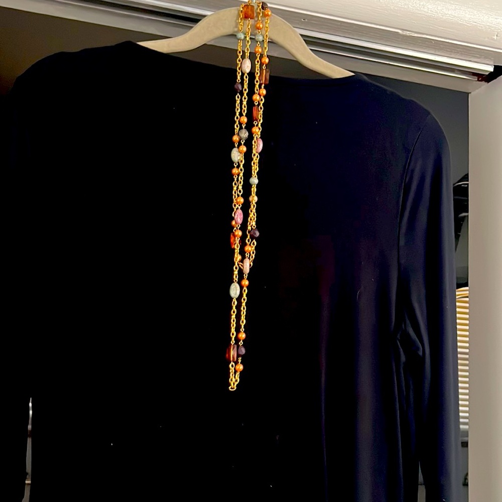 Women’s Very long double stranded multi be gold necklace